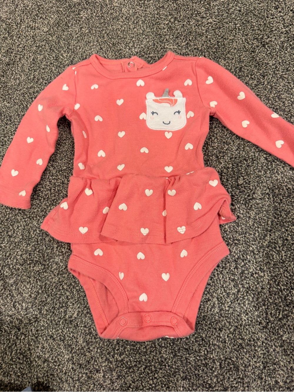 Carter's Coral Pink Heart Print Long-Sleeve One-Piece Bodysuit